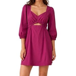 Lost + Wander Women Magenta Cutout Puff Sleeve Mini Dress‎ Small WDWC03678-1